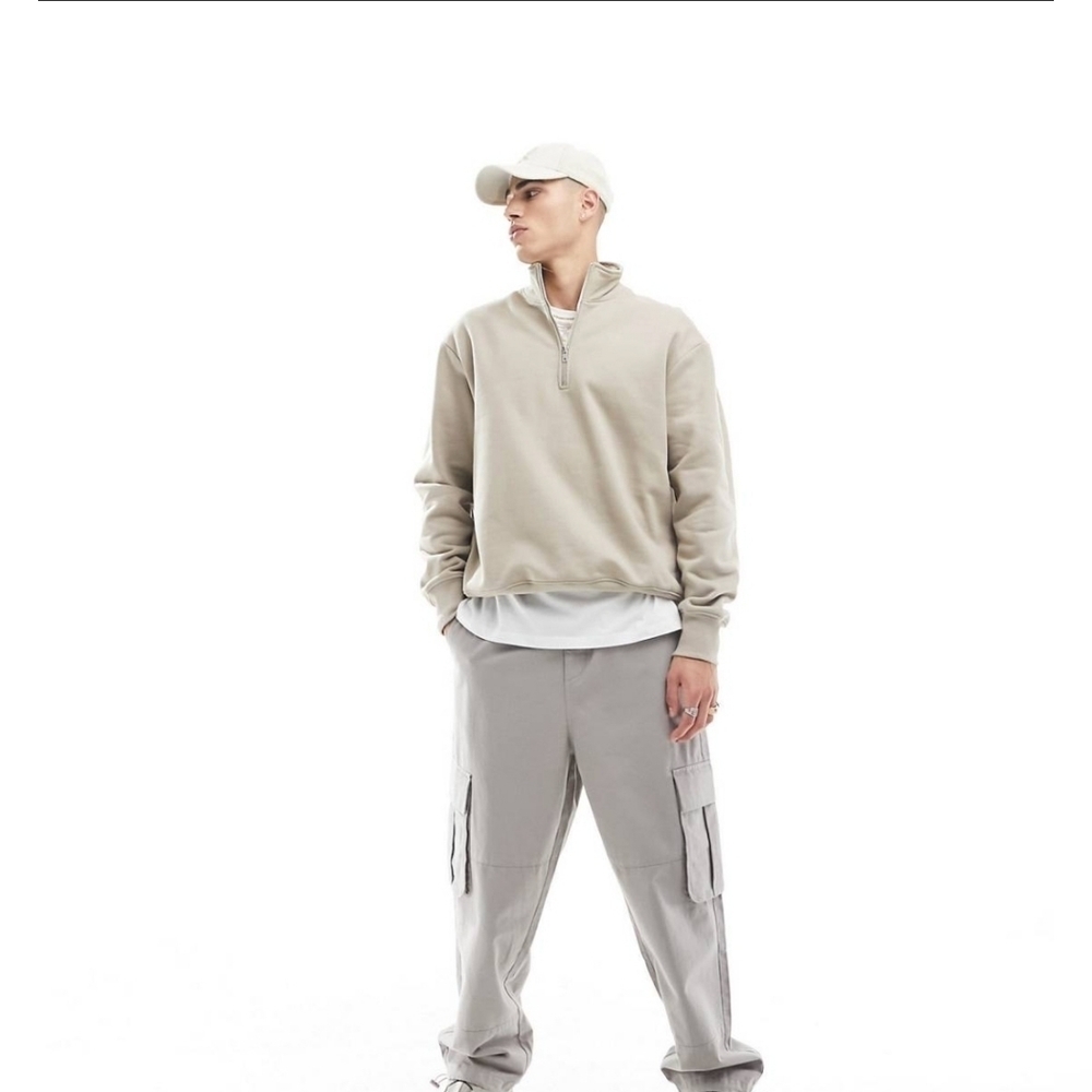 ASOS DESIGN  heavyweight oversized half zip sweatshirt in beige